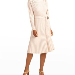 Trina Turk Ava Pleated Sweater Dress Size M Balloon Sleeve Belted Cotton Blend